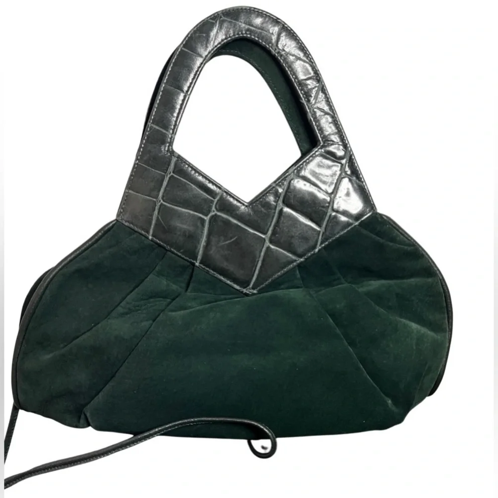 VINTAGE BRACCIALINI Luxury Suede Green Ornate Crossbody or Handbag $999 RARE HTF - Picture 3 of 5